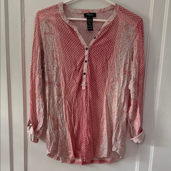Olsten Tops - Olsen Europe 3/4 Sleeve Tunic – Vibrant Pink & Grey 50% Cotton 50% Modal Size S